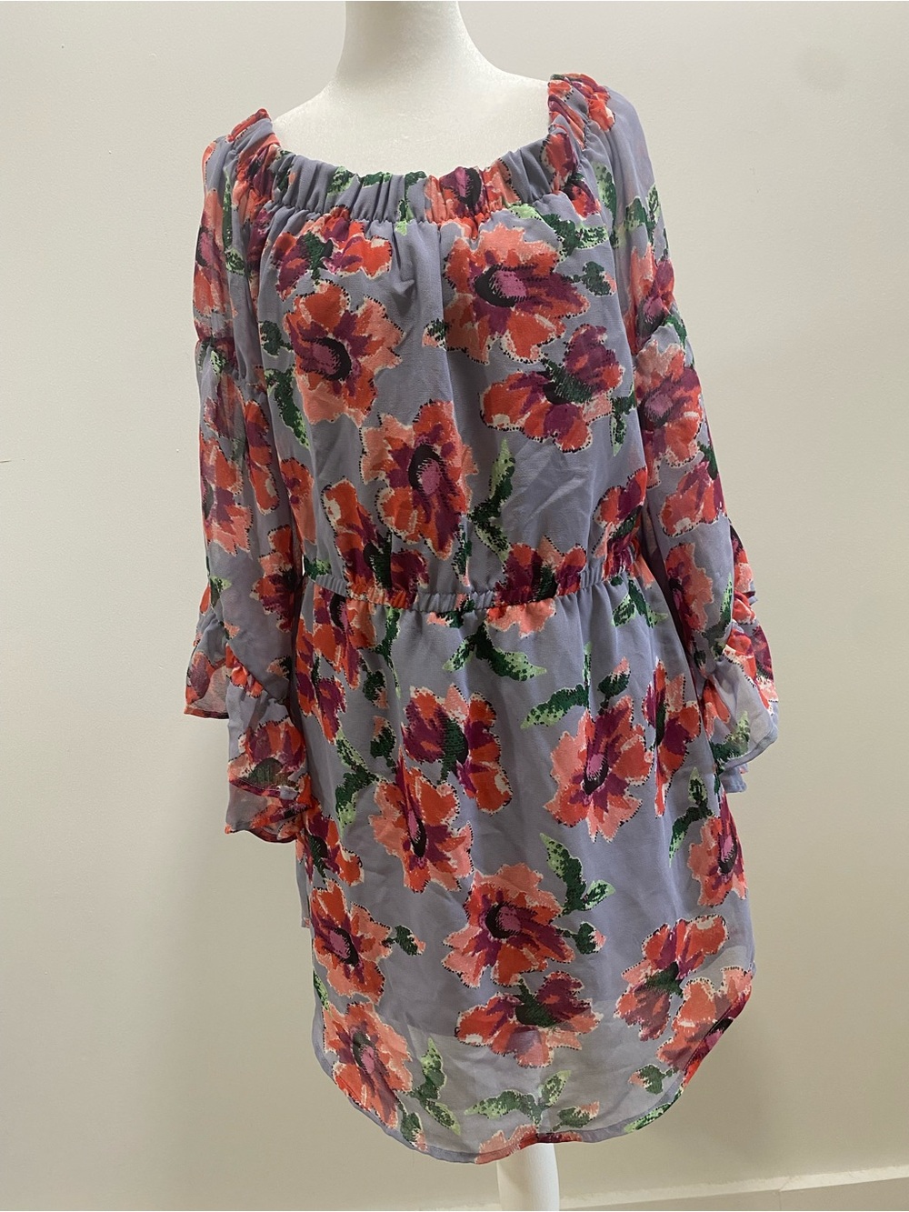 Blush Floral Off-Shoulder Lavender Pink Orange Dress